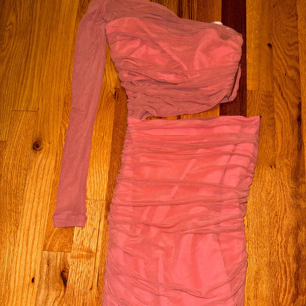 NBD x Naven mini bodycon dress (one shoulder with mesh and midriff cutout)
